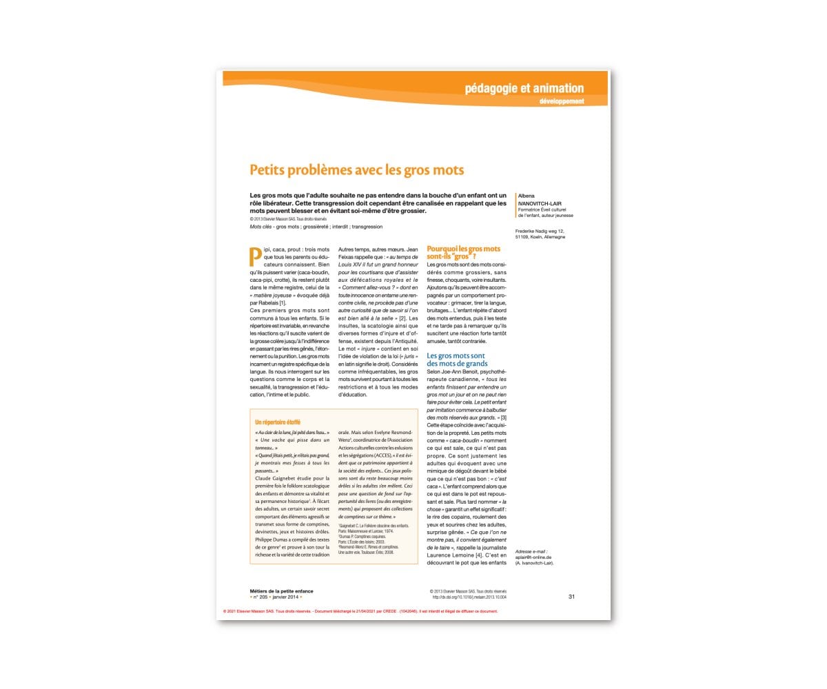 Parascolaire Gros mots, jurons, insultes, injures savoir de quoi on